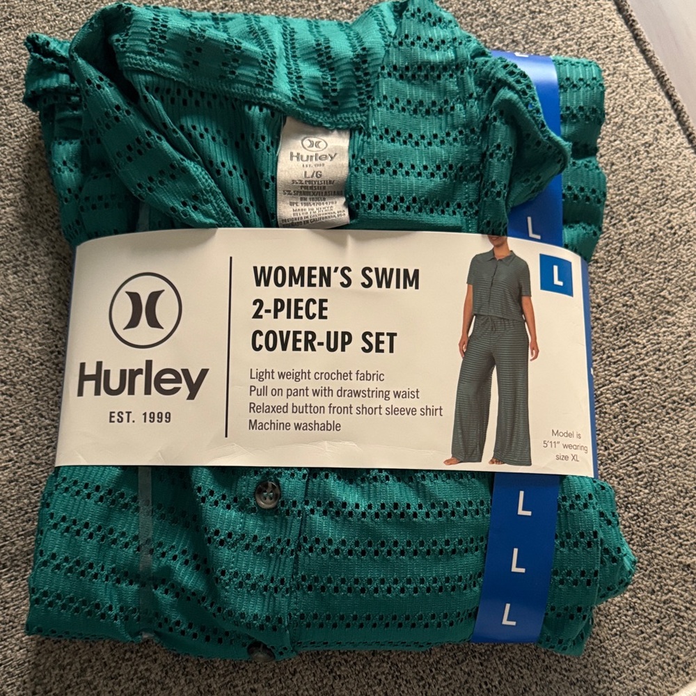 NWT Hurley women’s swim 2-piece cover-up set size Large color teal